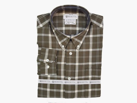 Beretta Camicia Drip Dry Button Down Grün/Beige Karomuster Button Down aus Drip Dry, dem Stoff, der nicht gebügelt werden muss und schnell trocknet.
