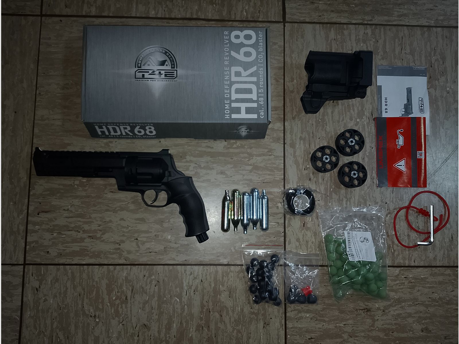 Hdr68 gen1 RAM T4E Set Holster Rubberballs CO2 4 Trommeln + Zubehör 