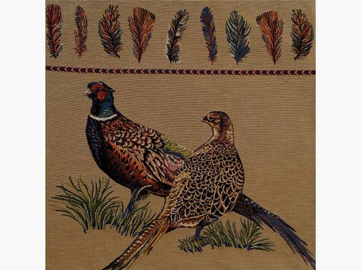 Cojín Lovergreen con motivo de un par de faisanes + ilustraciones de plumas