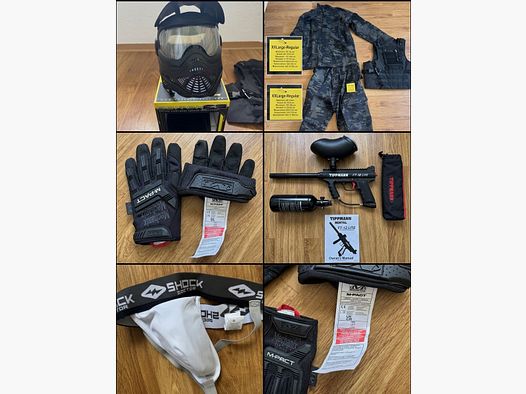 Set completo de paintball NUEVO y sin usar – Tippmann FT-12, máscara Proto, outfit camuflaje (XXL), Mechanix L y accesorios Precio negociable