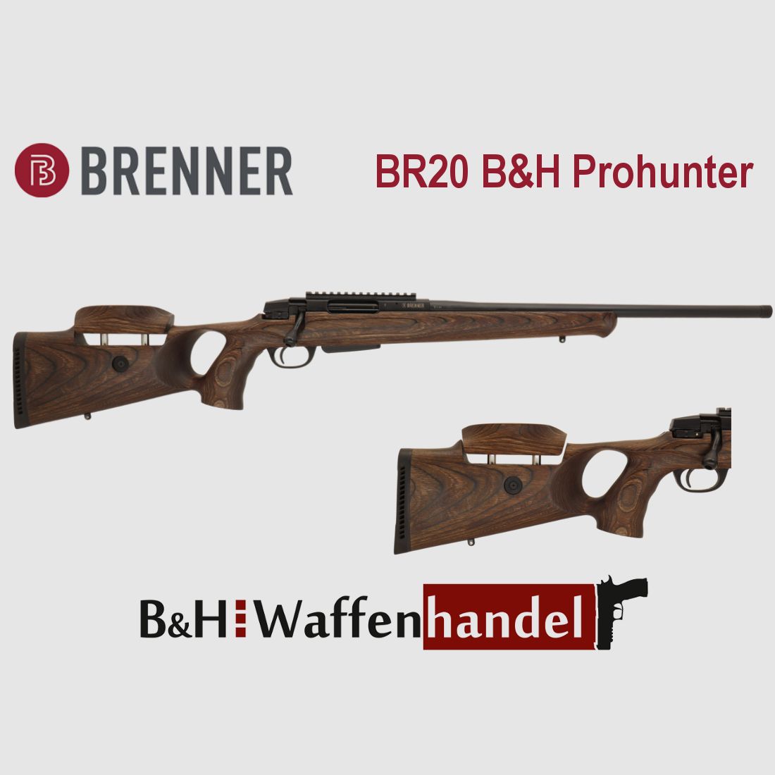 Neu: Brenner BR20 B&H Prohunter Lochschaft Büchse mit verstellbarer Wangenauflage (Schaftrücken) ideal für Jagd und Sport  