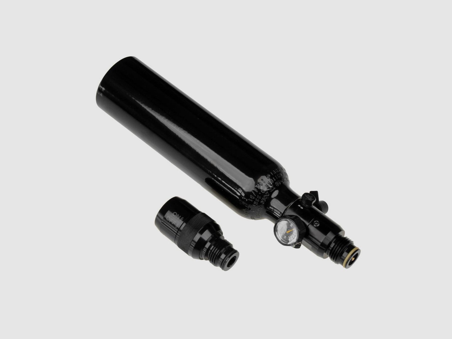 KOMBI | 0,2 LITER HPA Flasche 800 PSI / 1100 PSI + ON/OFF Adapter | SCHWARZ | HPA System | Paintball Markierer | RAM Waffen | FSC Pistol | Valken Milsig M17