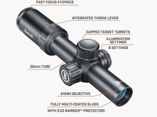 BUSHNELL RP1424BS9 PRIME BLACK SCOPE 1-4X24 30MM ILLUM. GERM