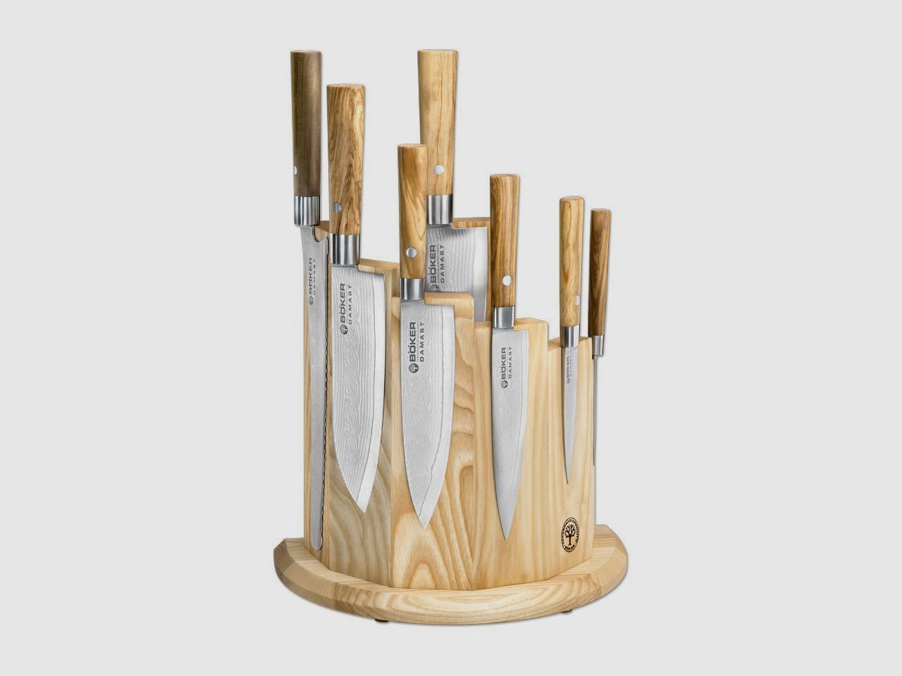 BKER DAMAST Kochmesser OLIVE SET mit Messerblock