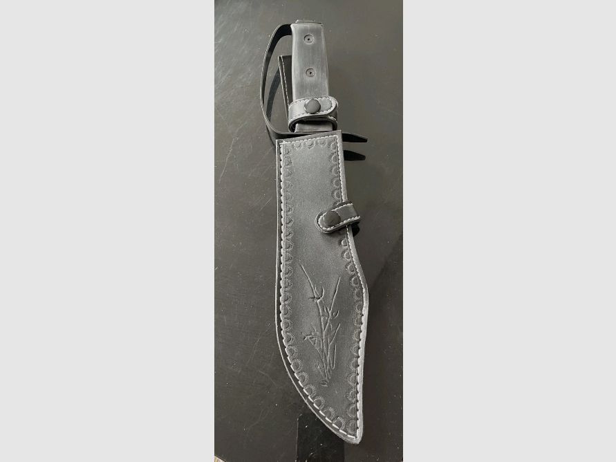 Pakkaholz XL Bowie, Rambo knife outdoor hunting knife, 37.9 cm, 590 grams like new leather sheath