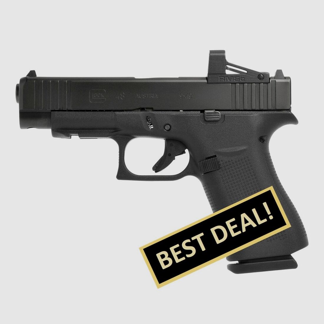 Glock Pistole 48 mit montiertem RMSc Shield Red Dot 9 mm Luger