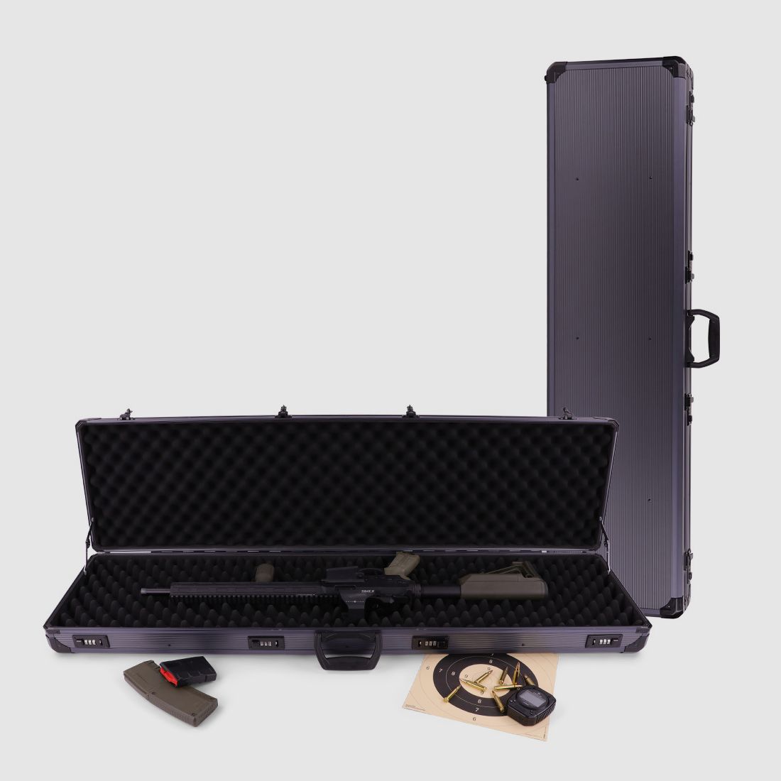 Custodia per fucile invernale W12 – lunghezza interna 119 cm – 1 fucile lungo – 4 serrature a combinazione – protuberanze (Grigio)