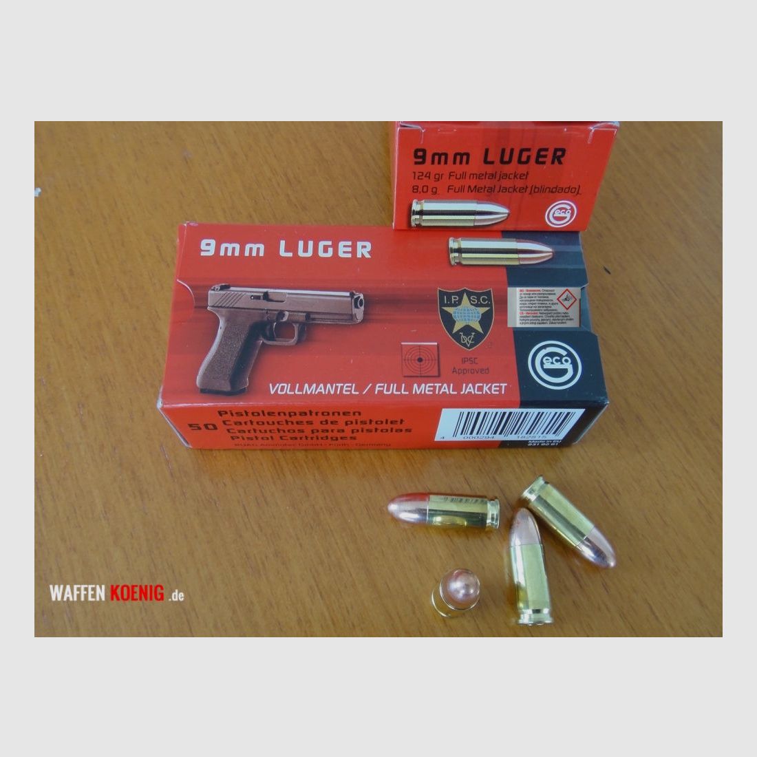 GECO 100 Stück Patronen GECO-9mm Luger-Vollmantel
