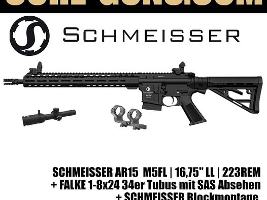 Schmeisser AR15 M5FL Megaset mit Falke 1-8x24 SAS Absehen und Schmeisser Blockmontage UVP: 3384€