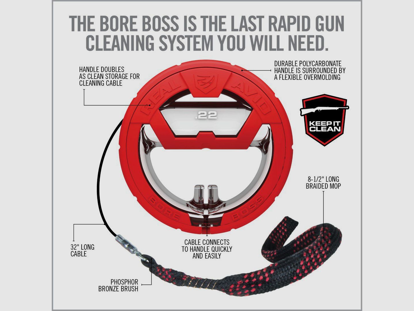 BORE BOSS REINIGINGSKABEL REAL AVID - .22CAL, afbeelding 1 van 5