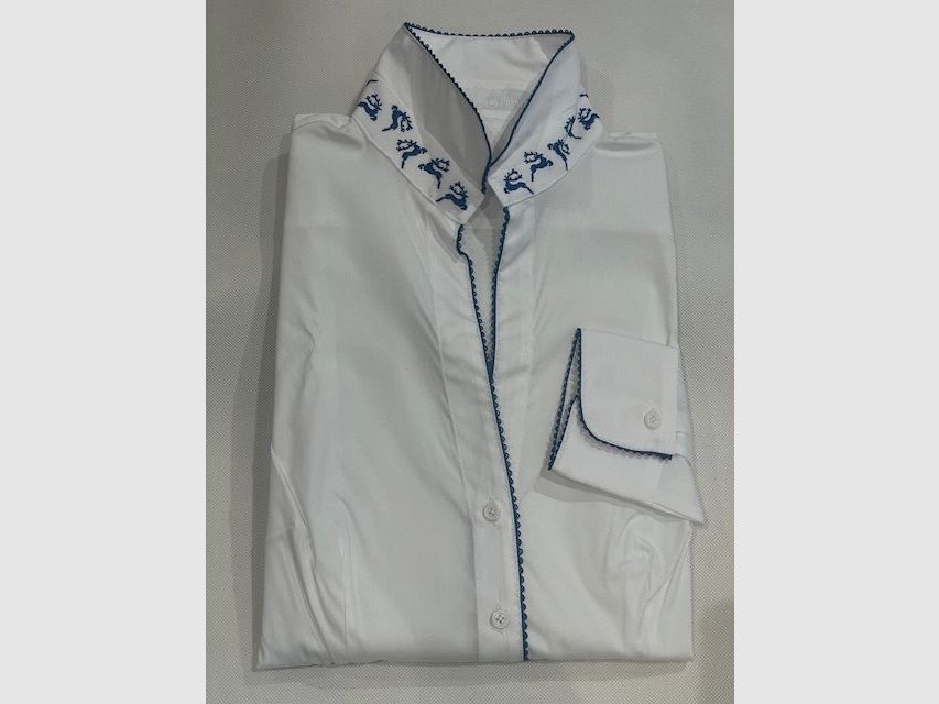 Blusa Wallmann con ricamo di cervo in blu, immagine 1 di 2