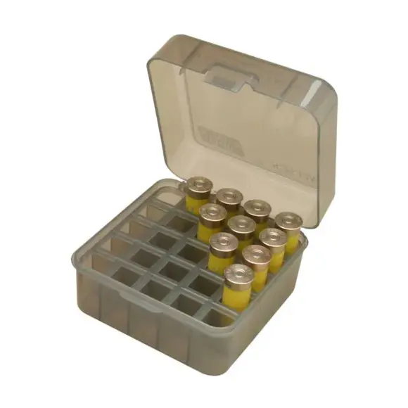 Boîte pour 25 Cartouches de Chasse Calibre 12, 16 et 20 Transparente
