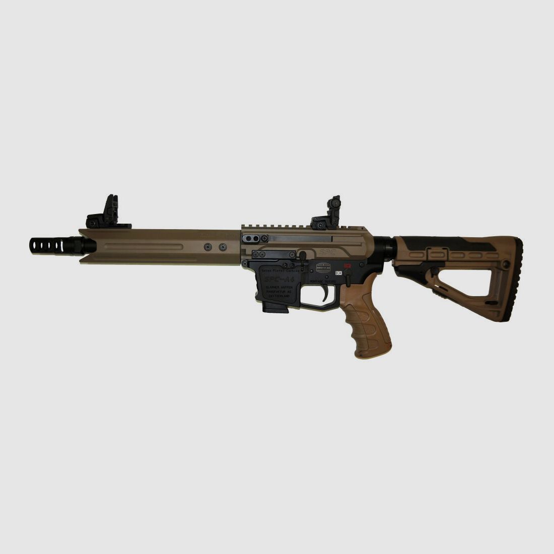 GWMH Selbstladebüchse GWMH SPC-SPORTER A4 10" (SWISS PISTOL CARBINE) FDE Kal.9x19 AR15 Glock Magazin