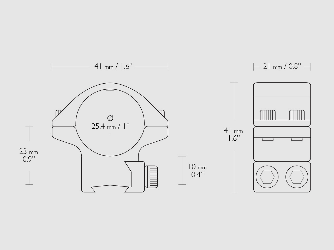 Zielfernrohr Ringmontagen Hawke Match Mount 1 Zoll flach HĂ¶he bis Mitte Ring 23 mm 2-teilig fĂĽr 9 - 11 mm Schiene