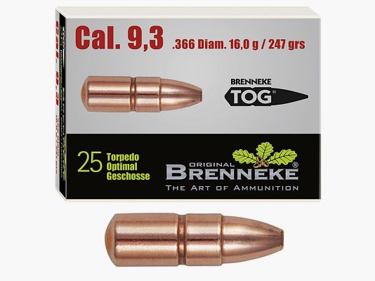 Brenneke kogel 9,3mm (.366) TOG 16g / 247grs 25 stuks
