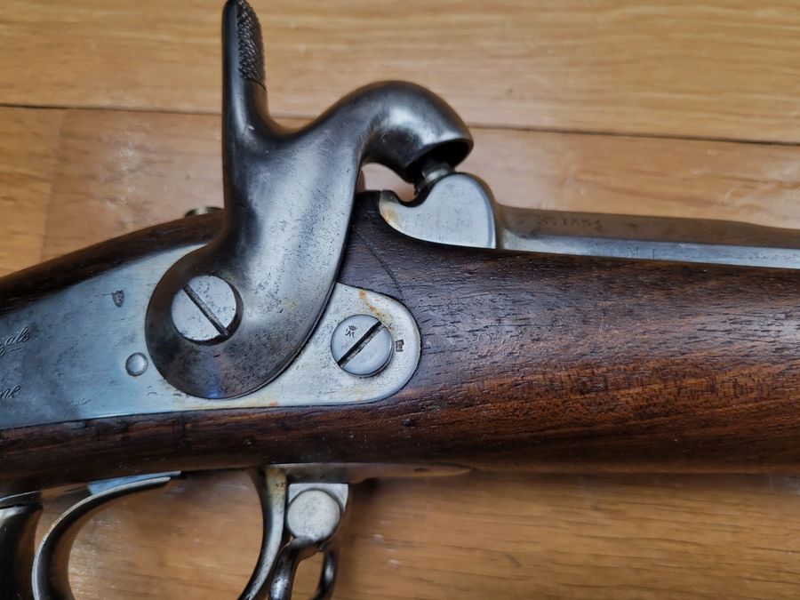 Prachtig Grenadier Garde Geweer Model 1854 – prachtig loop – mooie markeringen en stempels – 1e jaar van productie Saint-Étienne – een van de 7000 overlevenden niet ingekort (in de inventaris van 1863!) – TBE +, afbeelding 6 van 28