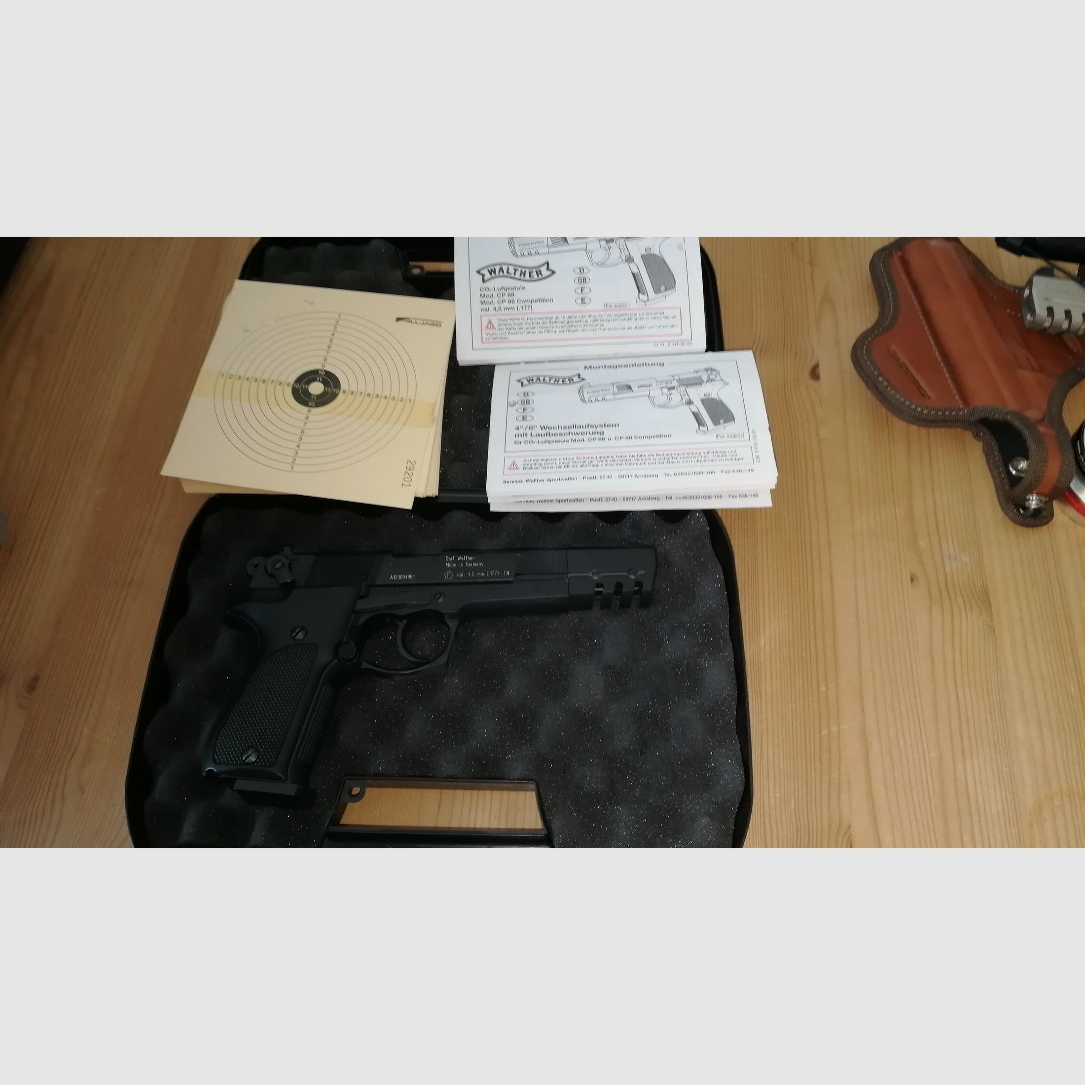 Walther CP 88 "Sniper editie" verchroomde luchtpistool met veel accessoires