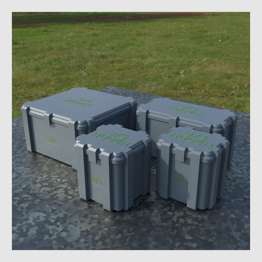 Filamelt ammunition box / .375 Ruger / 'flip lid' / cartridge box, ammo box