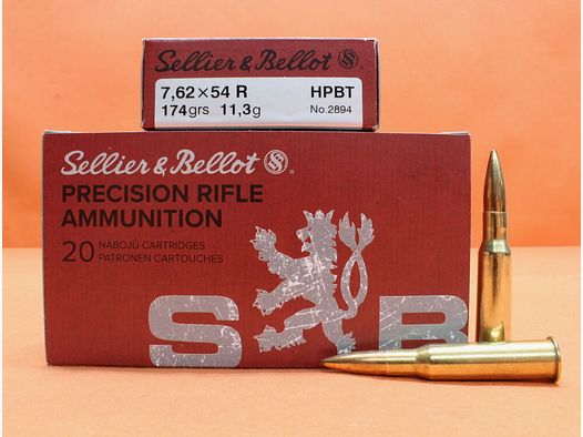 Sellier & Bellot Patrone 7,62x54R S&B/ Sellier&Bellot 174grs HPBT Match OTM (2894) VE 20 Patronen/ 11,3g Hohlspitz-Torpedoheck-Match