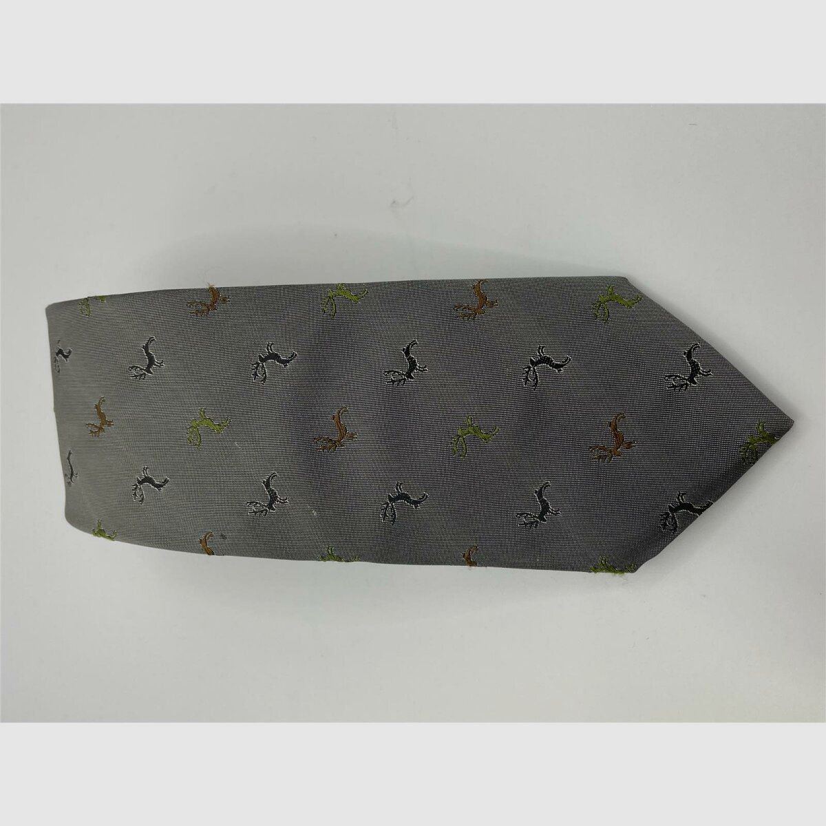 Krawatte silber Motiv schwarze, braune und grne Hirsche