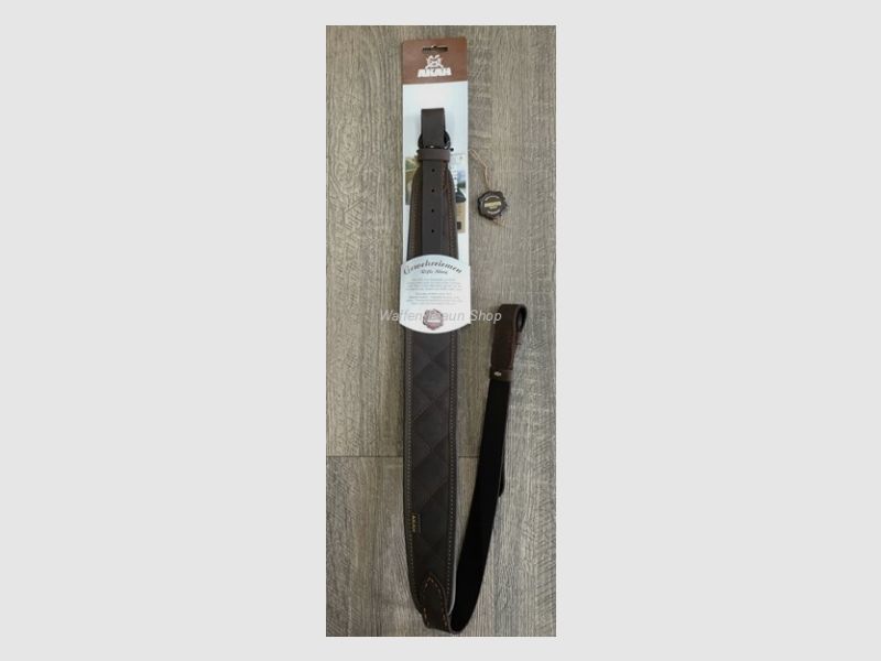 AKAH Gewehrriemen Pullup Leder, mit Polsterung, gesteppt. Braun. L100cm, B 6cm.