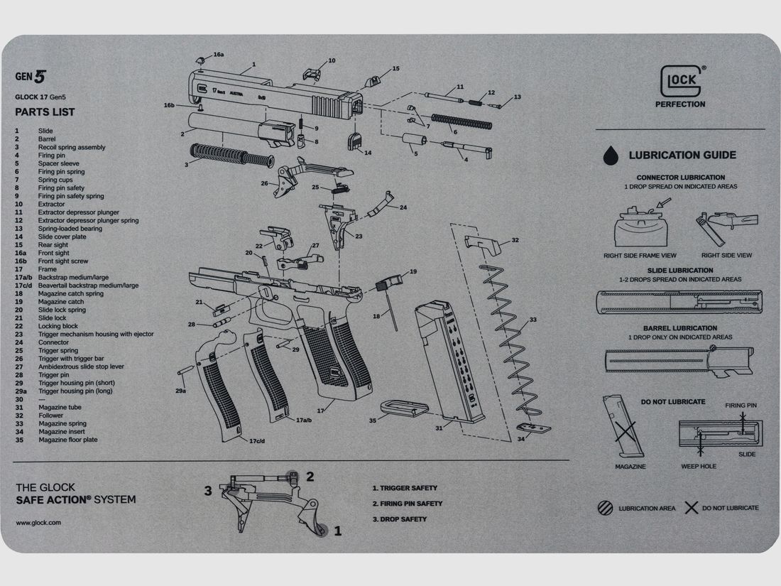Glock Sottopiano e Tappetino di Pulizia Gen5 - Grigio - 425×277 mm