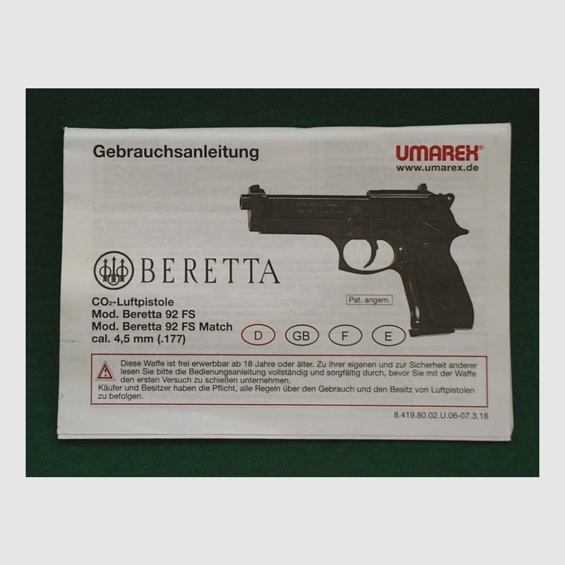 Umarex Beretta 92FS, Steel Finish, CO2 Pistole
