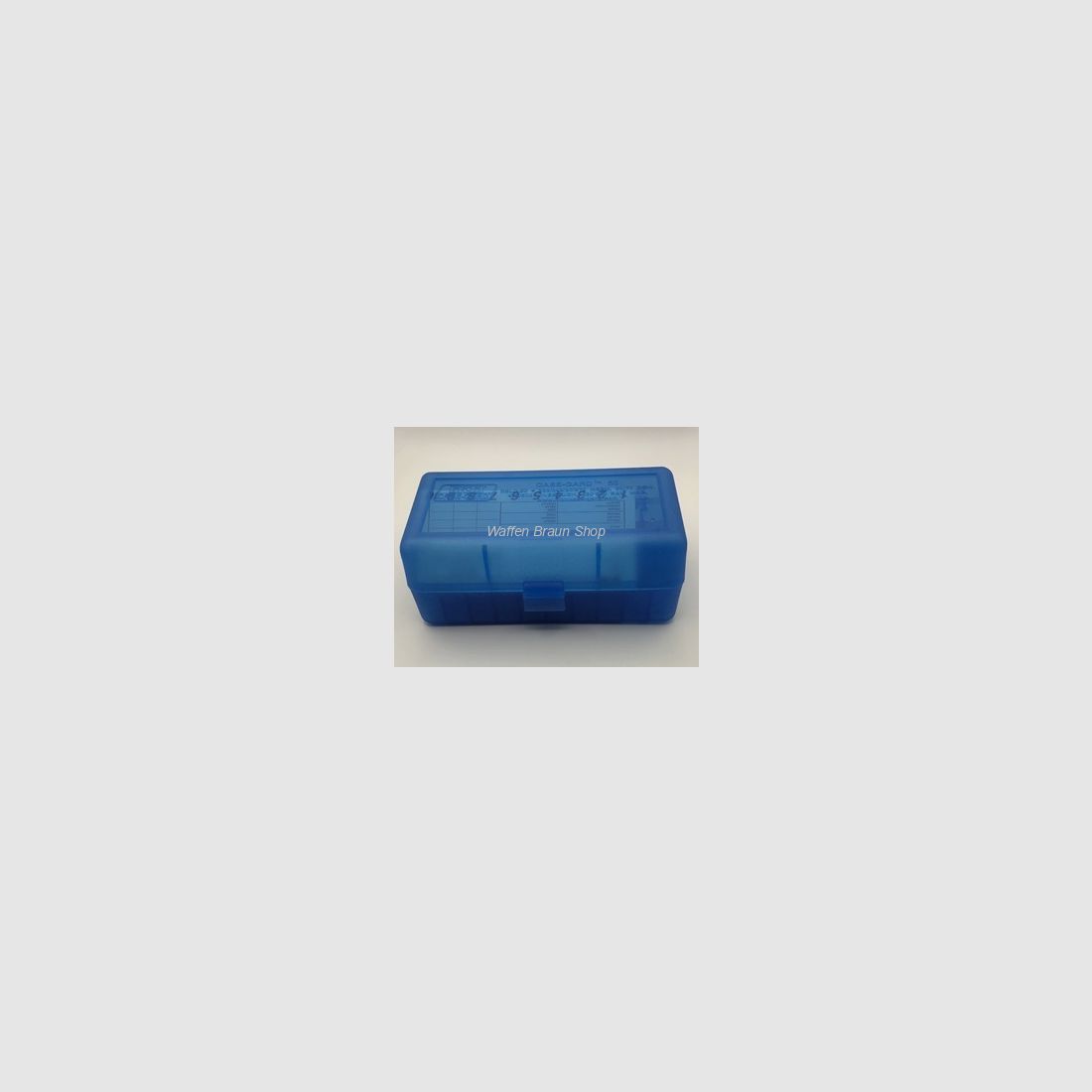 MTM ammunition box with hinged lid 50RDS .223/.270/.460/.500 Transparent Blue