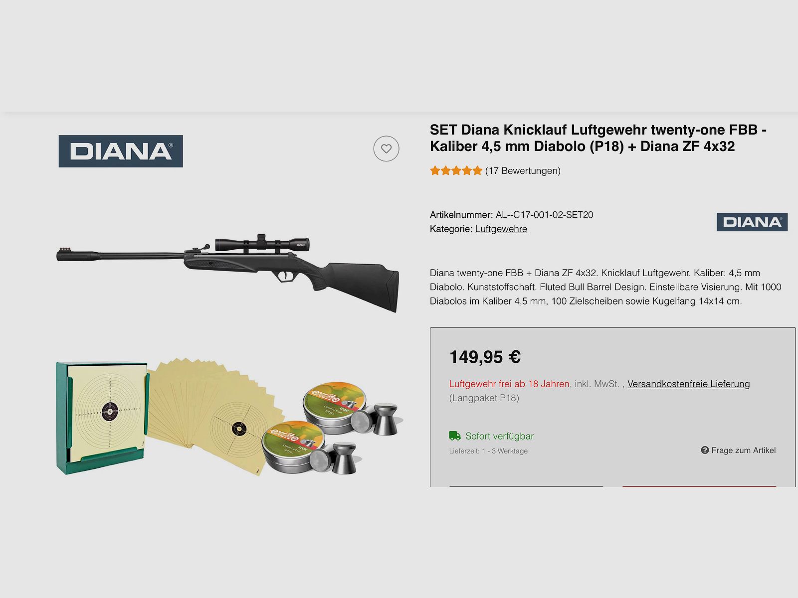 Diana Luftgewehr TwentyOne mit Diana 4x 32 Optik - TopZustand!