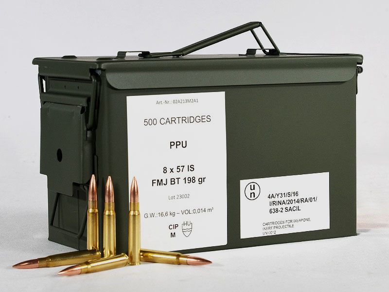 PPU ammunition box with 8x57 IS FMJ 198 grs 1 ammunition box (500 rounds at €1.138 each)