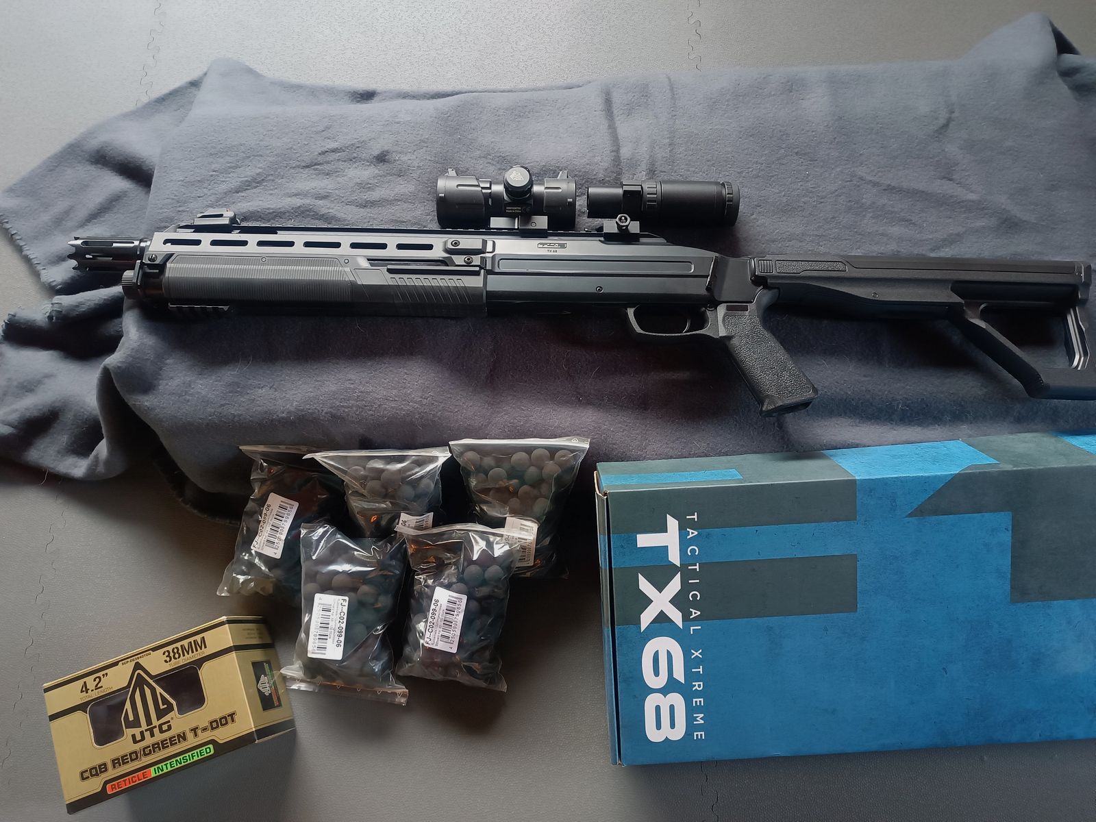 T4E TX/HDX 68 Bundle (7,5 J.) – escopeta & Feyachi Magnifier NUEVO, UTG Red Dot usado + 500 Rubberballs (todo en embalaje original), imagen 1 de 12