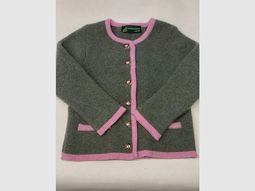Cardigan pour enfants avec pli en laine mérinos vert sauge/rose, image 1 sur 2