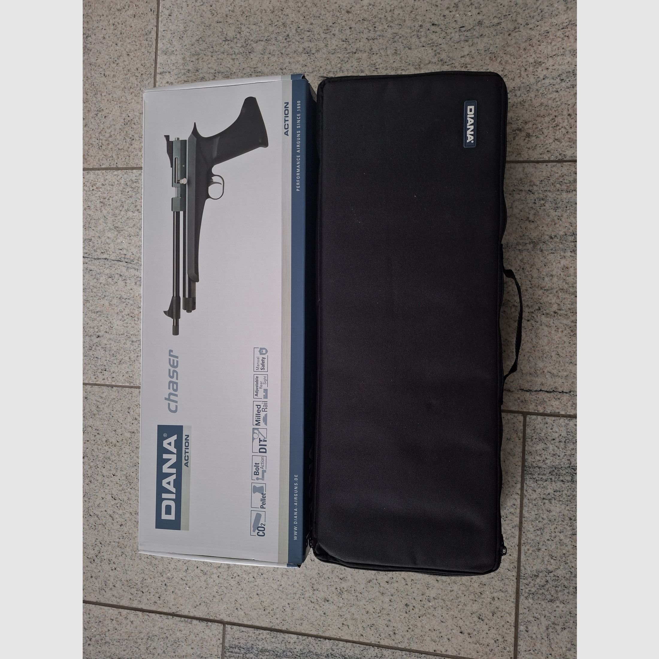 Pistolet Co2 Diana Chaser 4,5 mm Diabolo avec silencieux et chargeur de 8 coups