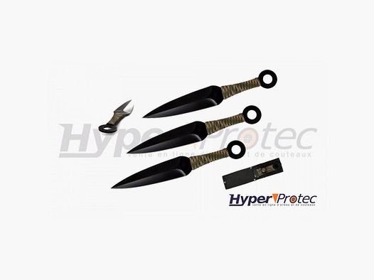 Set de 3 kunais de lanzamiento negros con mango de paracord camo
