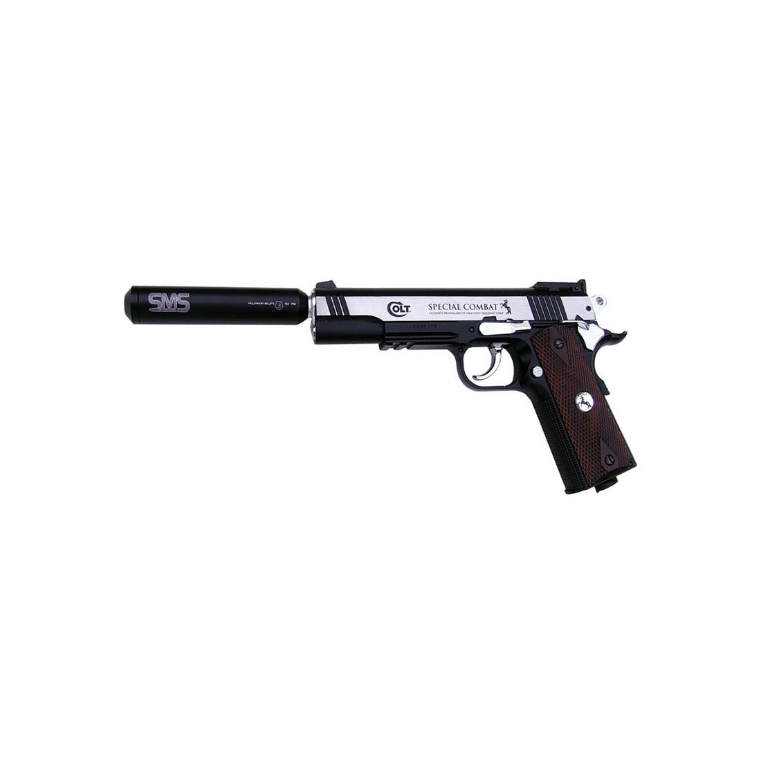 CO2 Pistole Colt Special Combat Classic Ganzmetall Kaliber 4,5 mm BB (P18)+ schwarzer SchalldĂ¤mpfer Adapter