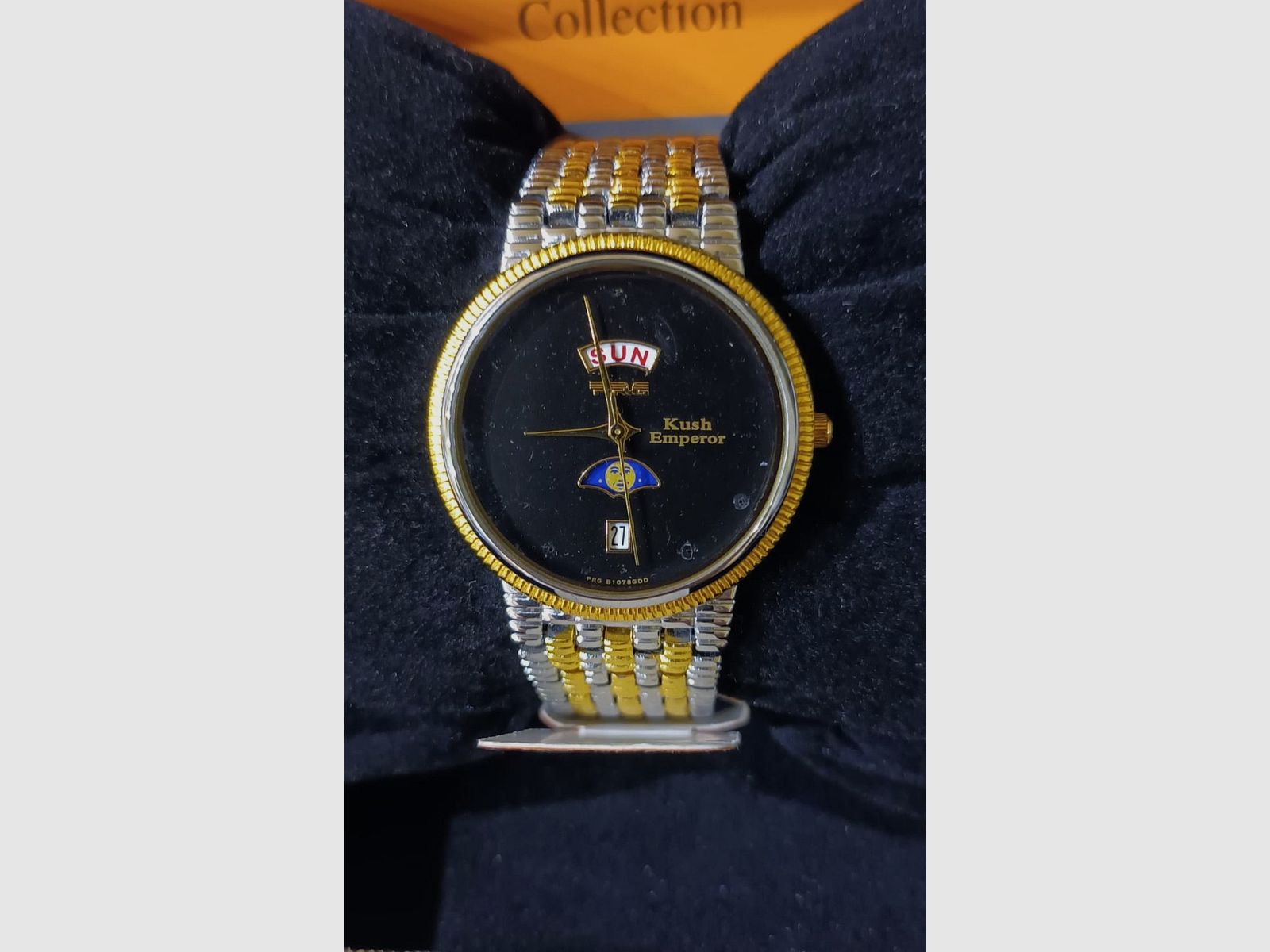 Armbanduhr mit 18 K Gold, Schweizer Uhrwerk Mondphase, Datum und Wochentag