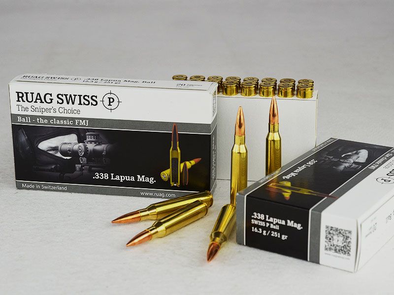 SWISS P .338 Lapua Magnum, BALL FMJ 251 grs 1 pack (20 rounds at €7.25 each)