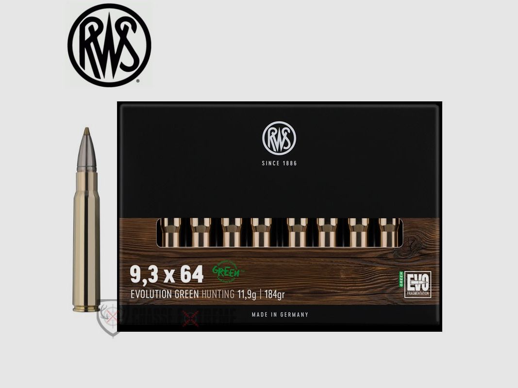 20 Patronen RWS Kal. 9,3X64 184gr Evo Green