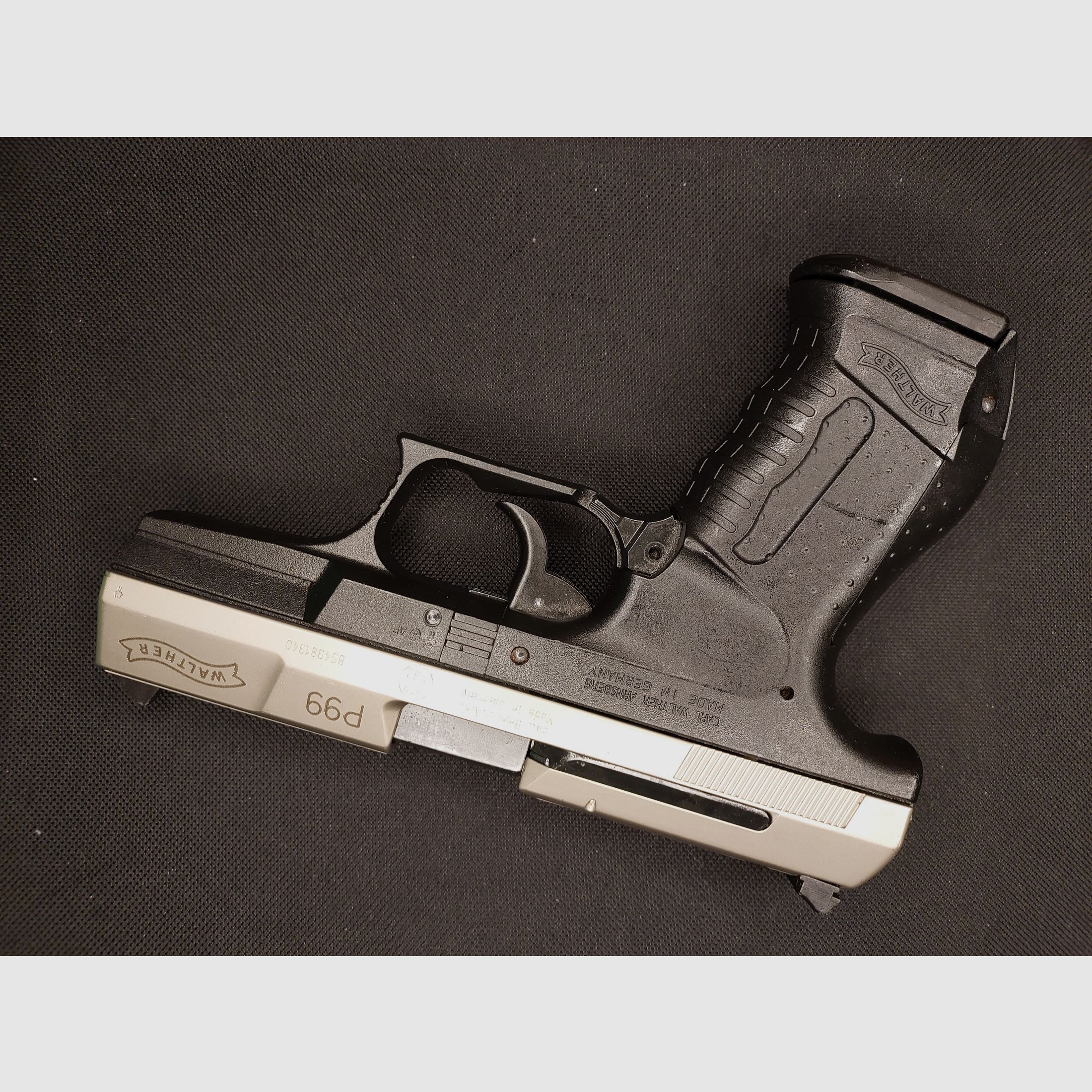 Walther P99 blank firing pistol 9mm P.A.K. bicolor nickel (PTB 762) P 99 with 2 magazines