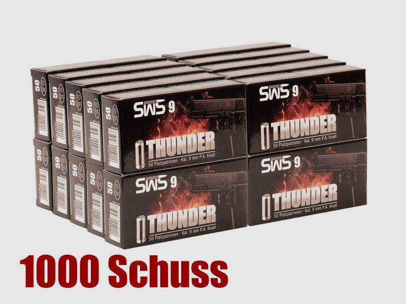 Vorteilspack Platzpatronen SWS Thunder Nitro Kaliber 9 mm P.A. fĂĽr Pistolen Stahl 1000 StĂĽck (P18)