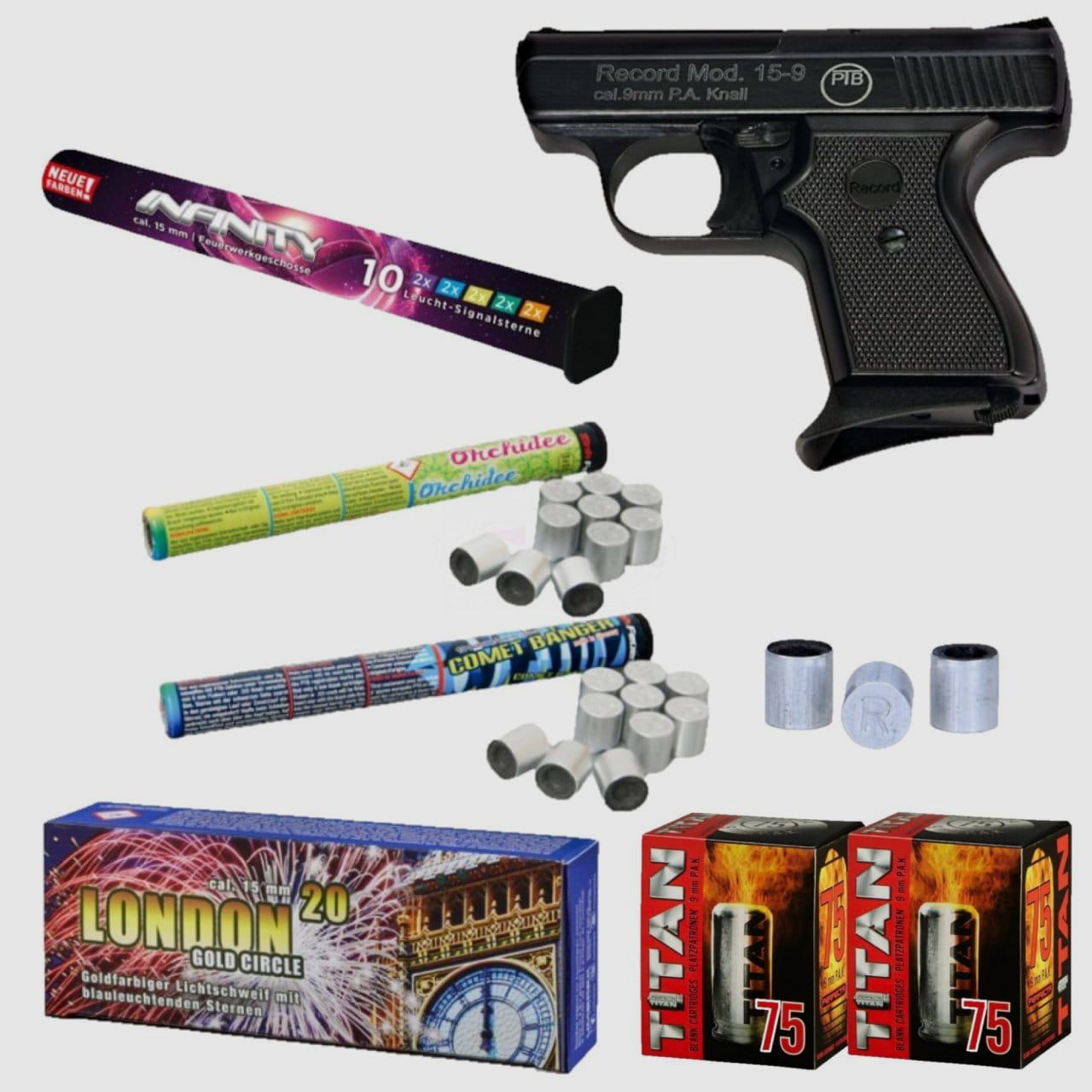 Silvester Set Record 15-9 Schreckschuss Pistole 9 mm P.A.K.