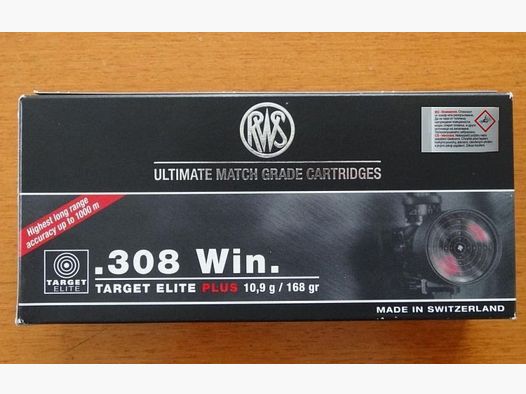 .RWS	 20 Patronen RWS .308 Win.Target Elite Plus 10,9g /168 grs.