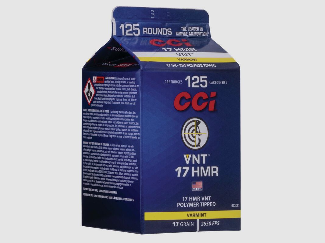 CCI VNT .17 HMR 17GR Polymer Tip 125 cartouches