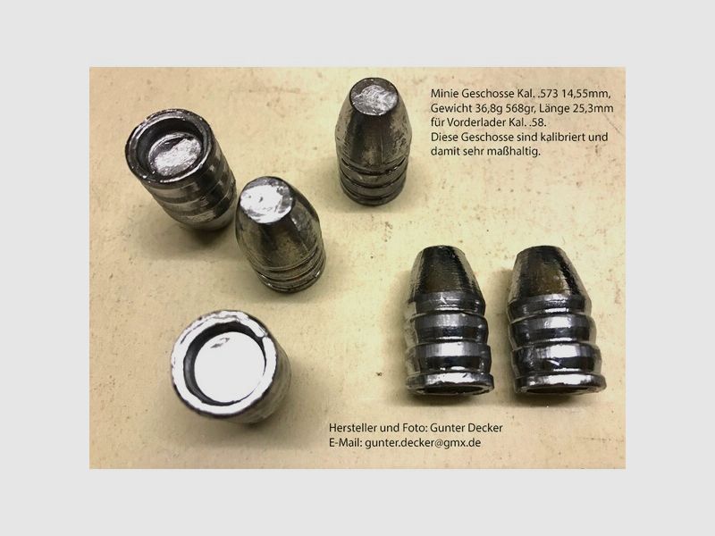 Minie Geschosse Kaliber .573 14,55mm 568gr kalibriert maßhaltig für Vorderlader Gewehre Kal. .58