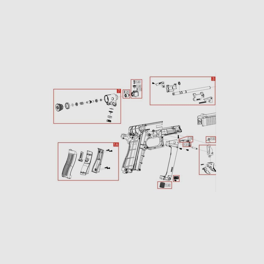 Ersatzteil Umarex Ref. 81.10.0145 Griffstück mit Schlüssel Glock 19 Luftgewehr und Airsoft
