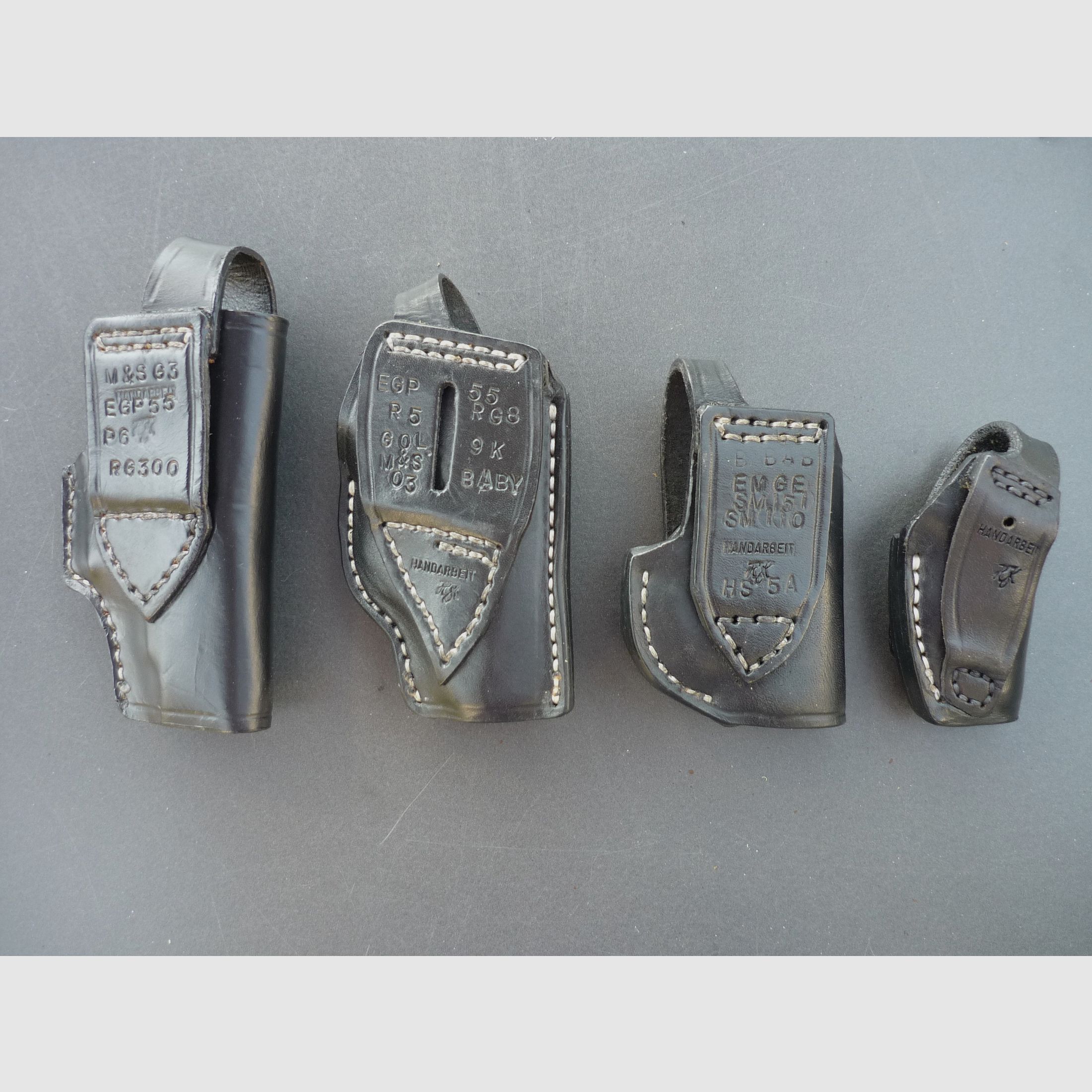 HKDesign Holster  Art. Nr.  002 : Einfachholster mit Sicherheitsriemen   -  für: EGPR5, 55, GOL,M&S03,RG8,9k,BABY BBAB,EMGESM157,SM110,HS5A, M&SG3, EGP55, RG300, Derringer -  für Linkshänder