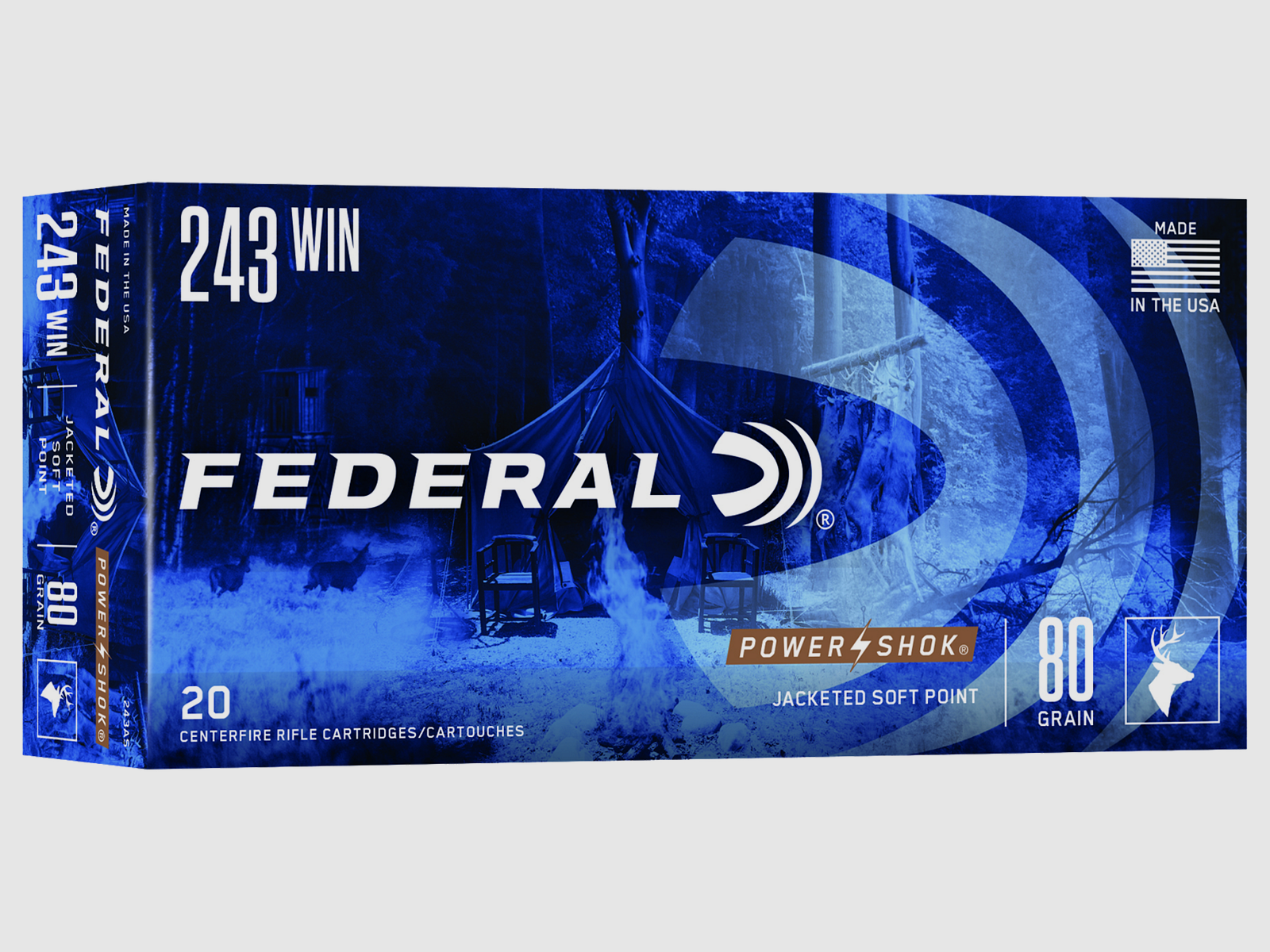 Federal Rifle Ammunition .243 Win. 5.2g Jacketed Soft Point Power Shok, image 1 of 2