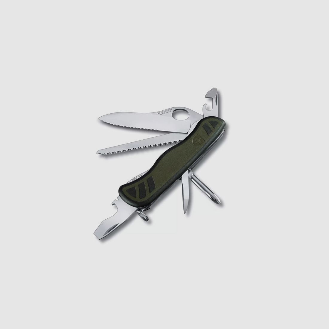 Multitools Victorinox Schweizer Taschemesser Soldatenmesser LĂ¤nge 11,1 cm grĂĽn 10 Funktionen (P18)