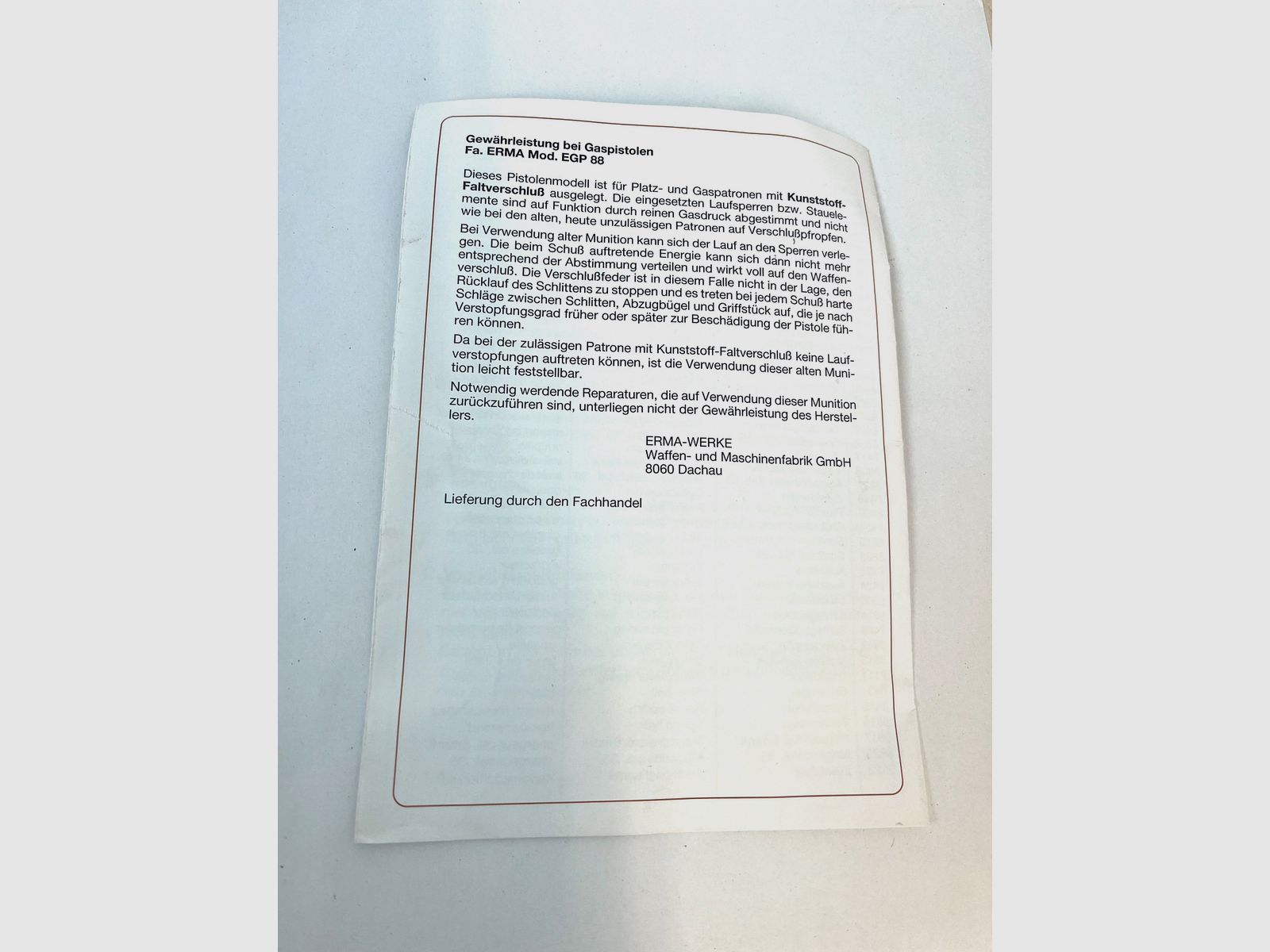 Erma EGP 88 Istruzioni per l'uso - Originale, immagine 2 di 2