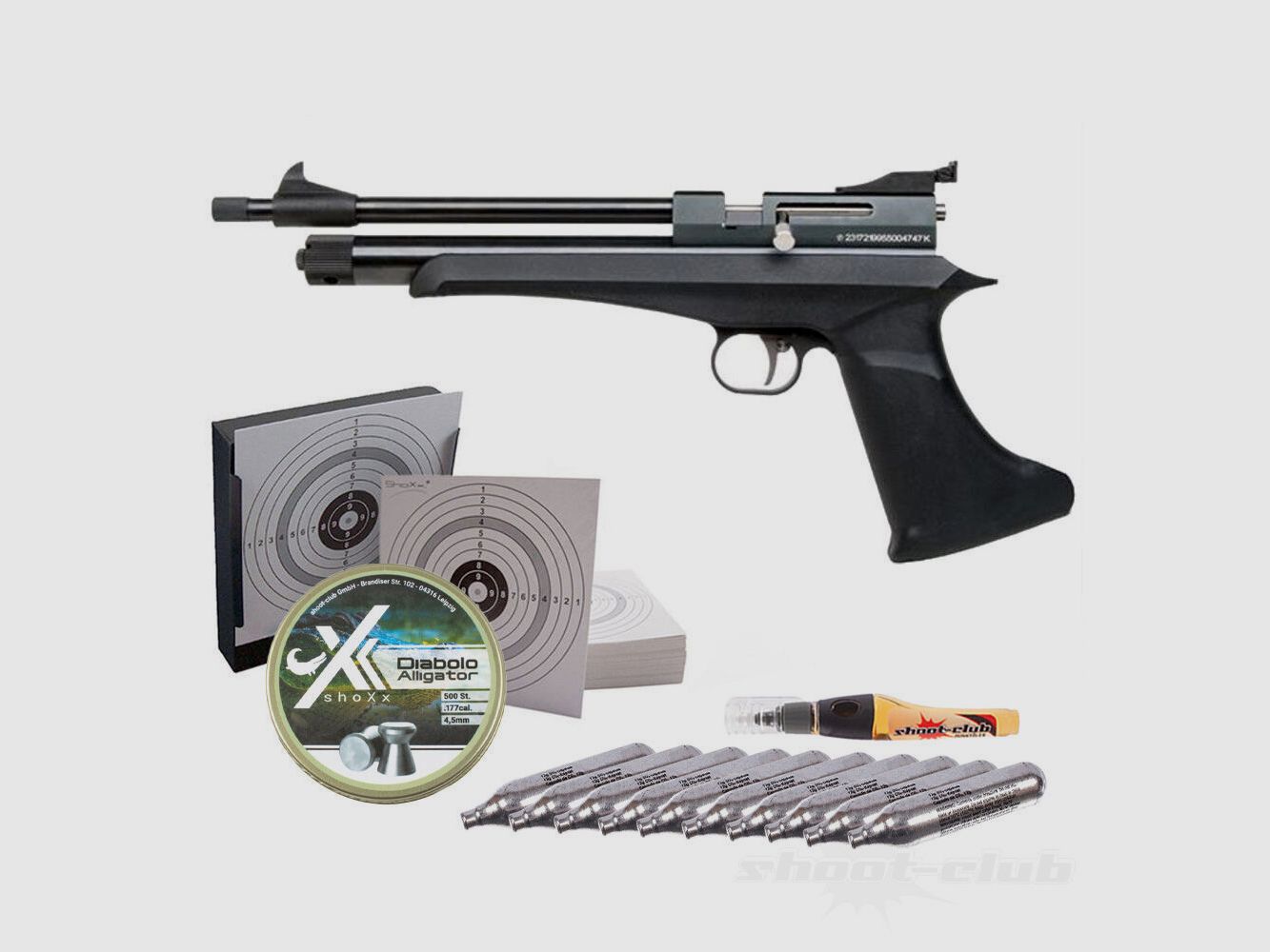 Diana DIANA Chaser Pistol CO2 Set 4.5 mm Diabolos Target Box
